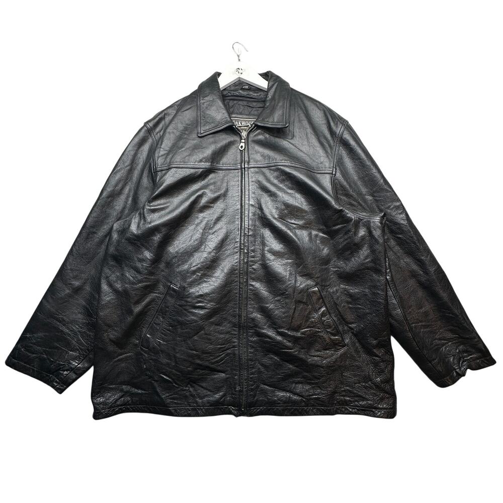 Vintage Oakwood Classic Leather Jacket Mens 3XL Full Zip Black Thinsulate Bomber